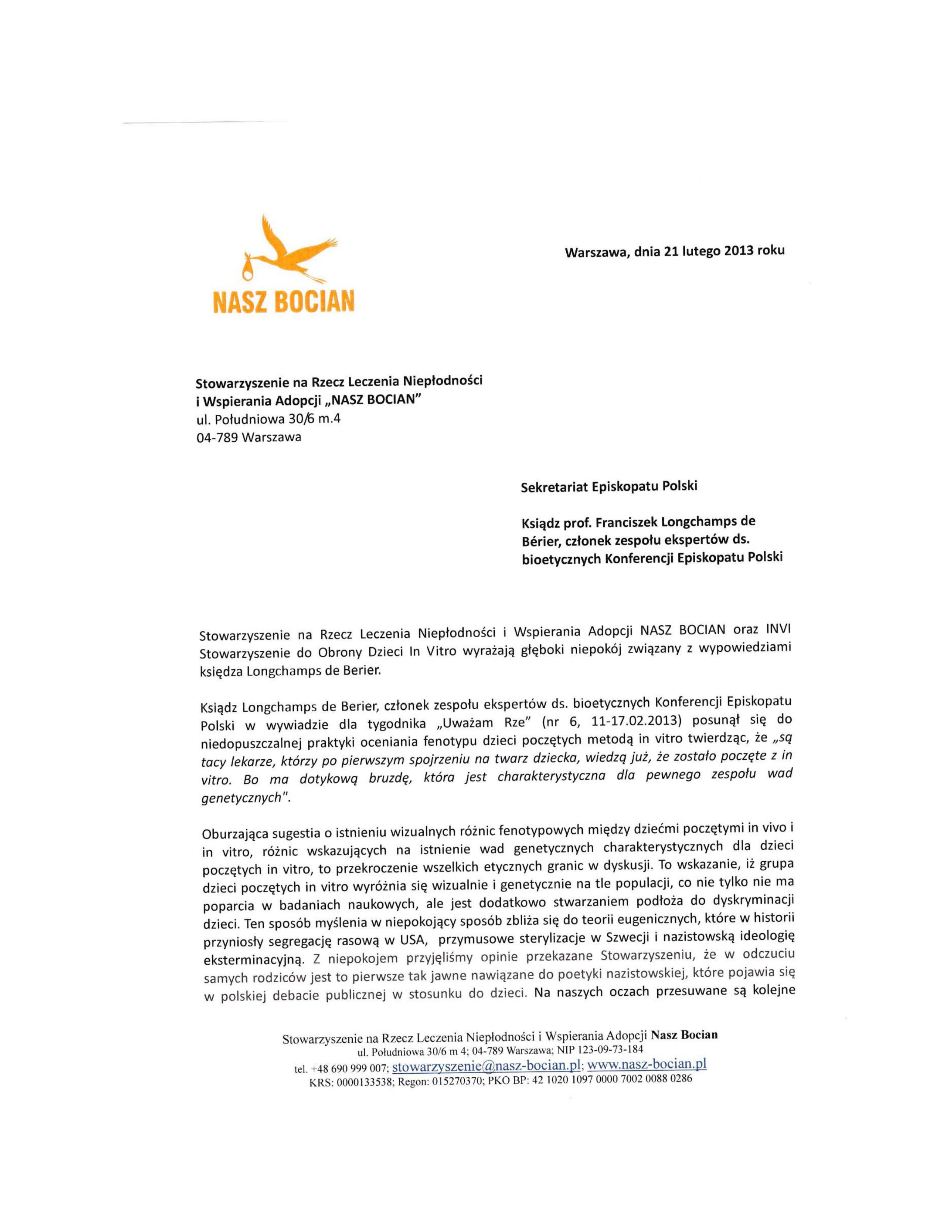 list otwarty do episkopat w sprawie wypowiedzi Longchamps de Berier 01